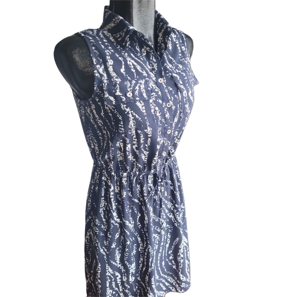 Mario Serrani Navy and White Patterned Sleeveless Dress S - Picture 3 of 7